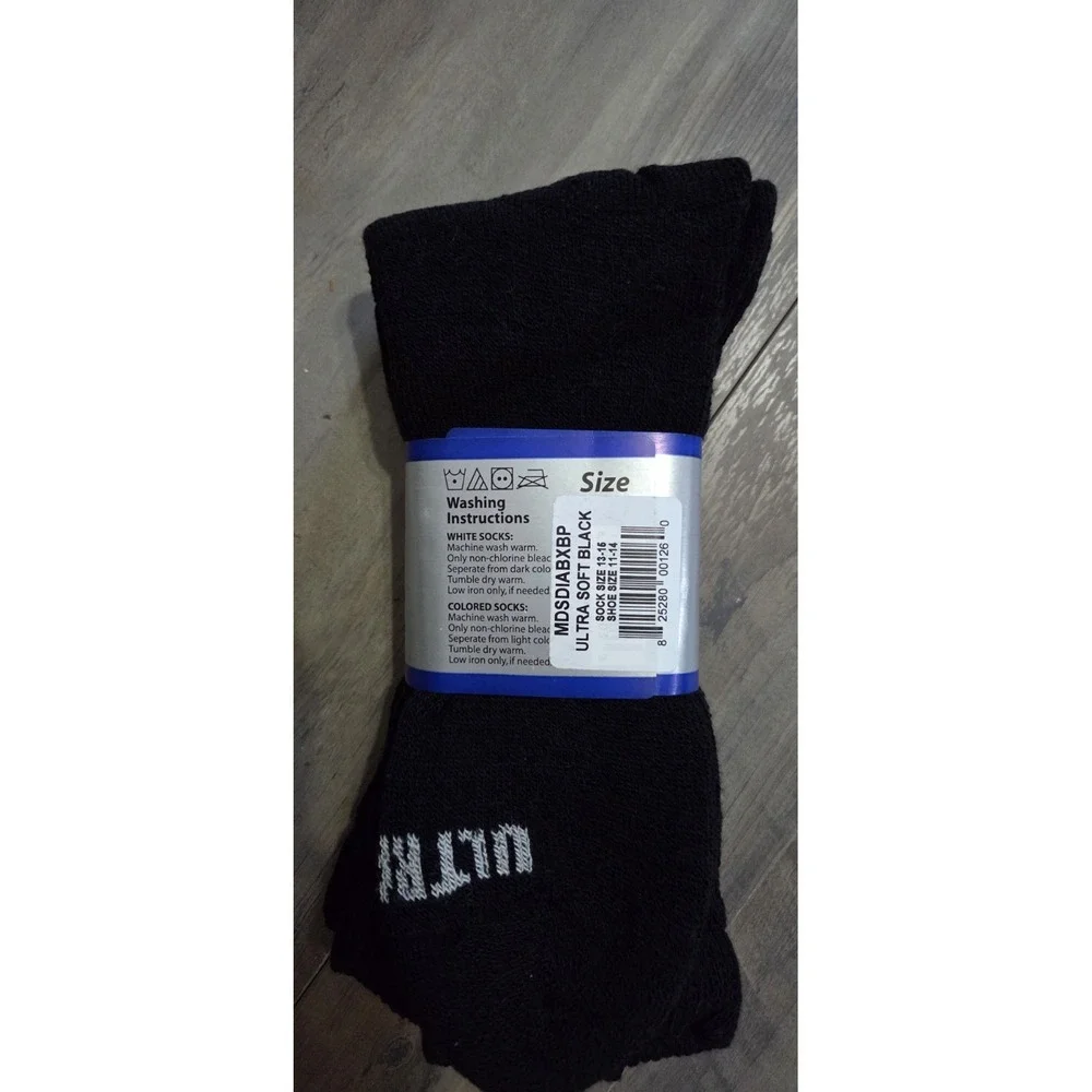 Ultra Soft Diabetic Black Moisture Wicking Socks Shoe Sz 11-14 (2 Pair) USA-NWT